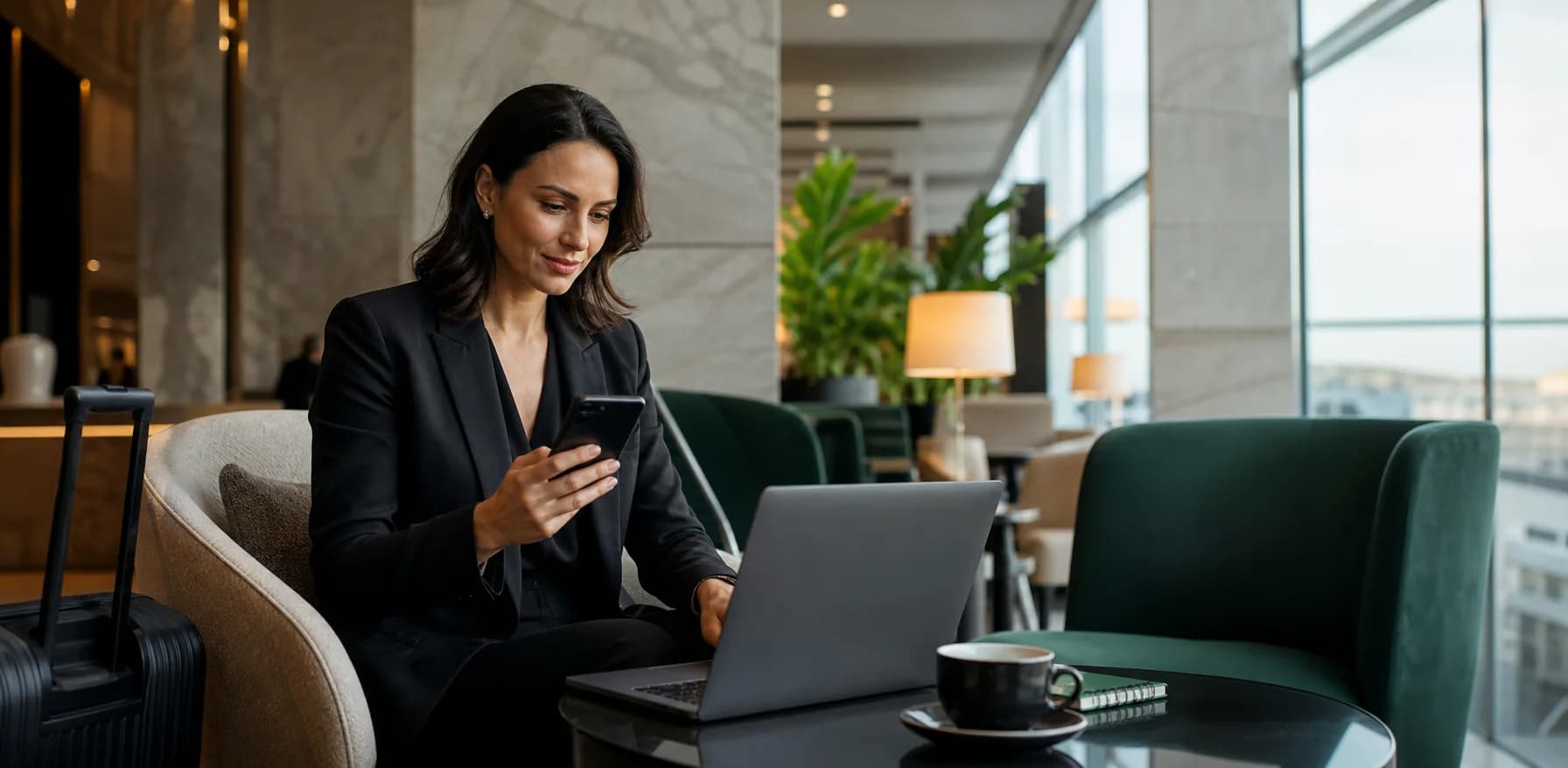 Professional using RobCall while traveling